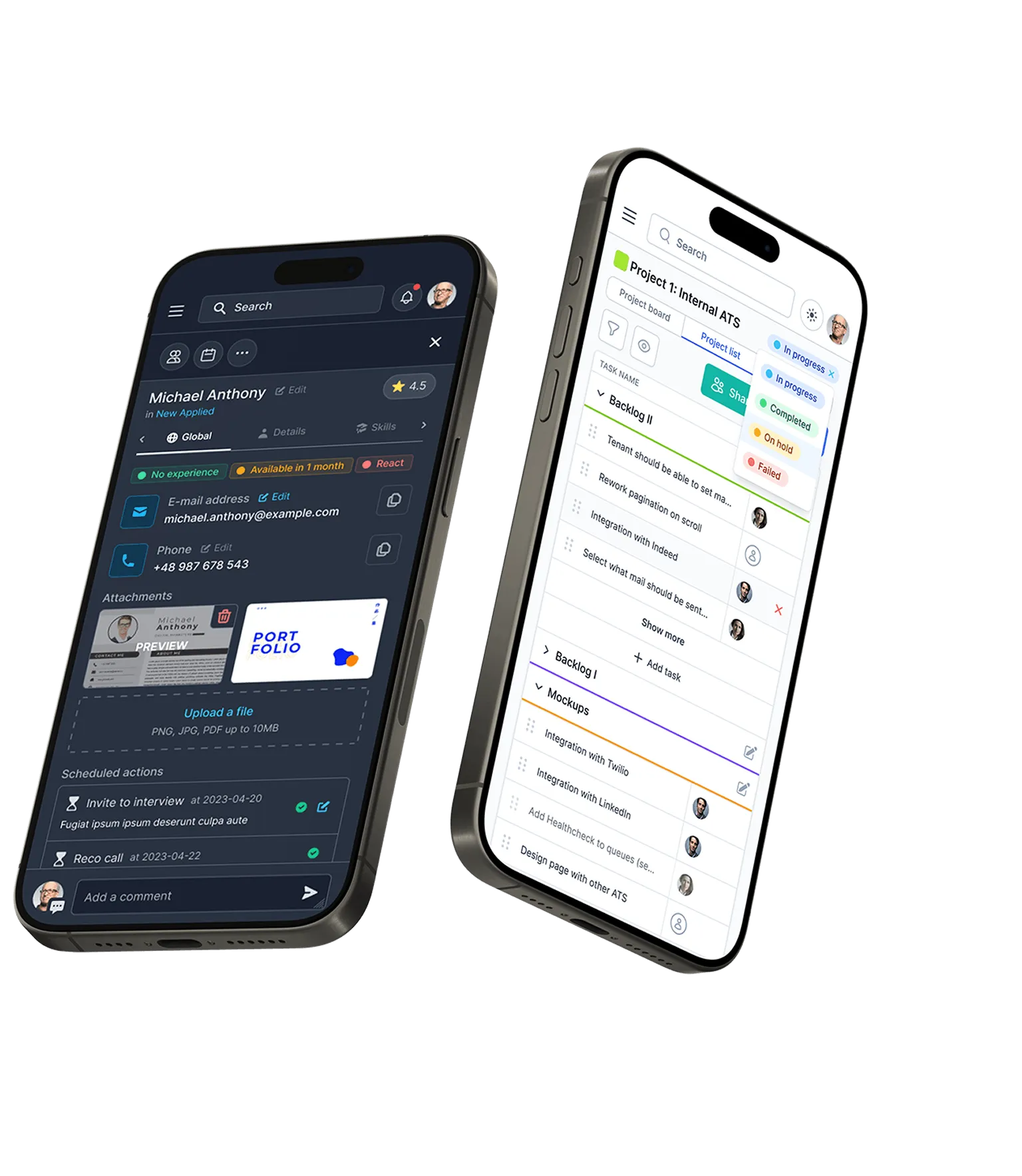 Two smartphones showing RemoteCrafters applications